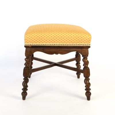 Elegant French Turned Walnut And Upholstered Stool