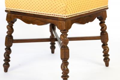 Elegant French Turned Walnut And Upholstered Stool