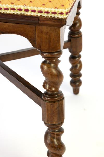 Elegant French Turned Walnut And Upholstered Stool