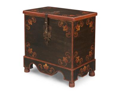 Elegant Hand Painted Wood Chest with Wrought Iron Clasp