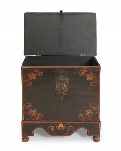 Elegant Hand Painted Wood Chest with Wrought Iron Clasp