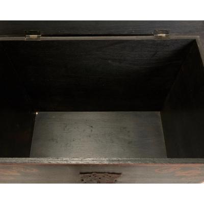 Elegant Hand Painted Wood Chest with Wrought Iron Clasp