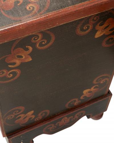 Elegant Hand Painted Wood Chest with Wrought Iron Clasp
