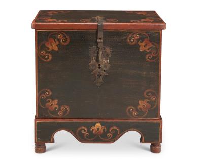 Elegant Hand Painted Wood Chest with Wrought Iron Clasp