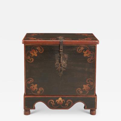 Elegant Hand Painted Wood Chest with Wrought Iron Clasp