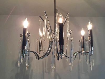 Elegant Hollywood Regency Silver Crystal Chandelier
