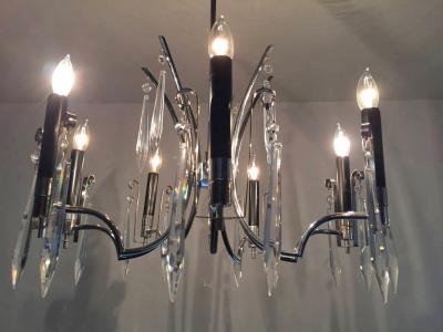 Elegant Hollywood Regency Silver Crystal Chandelier