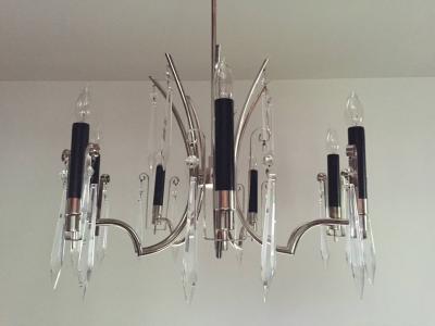 Elegant Hollywood Regency Silver Crystal Chandelier
