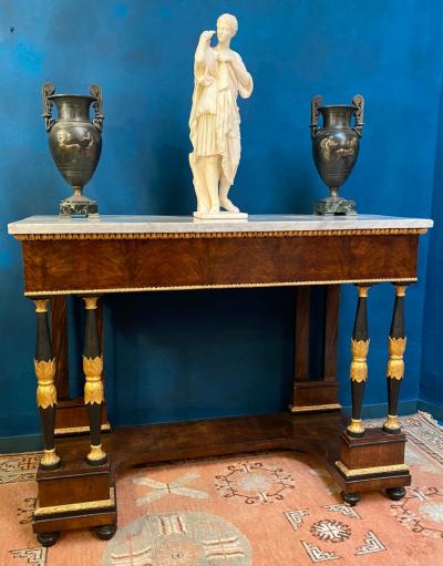 Elegant Italian Empire Consoles Tables with White Marble Top 1815