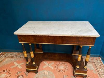 Elegant Italian Empire Consoles Tables with White Marble Top 1815