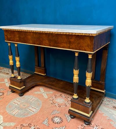 Elegant Italian Empire Consoles Tables with White Marble Top 1815