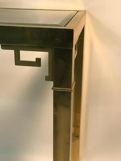 Elegant Italian Solid Brass Console Table with Greek Key Design