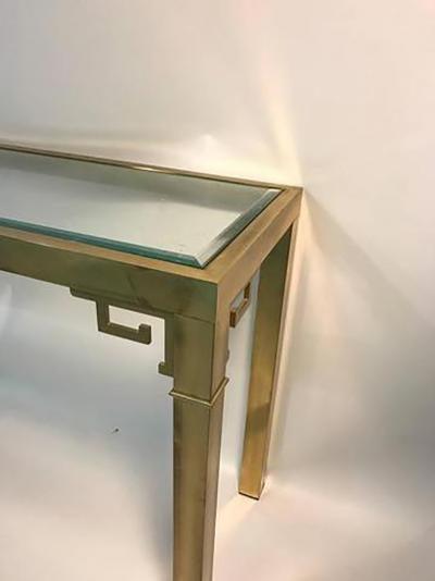 Elegant Italian Solid Brass Console Table with Greek Key Design