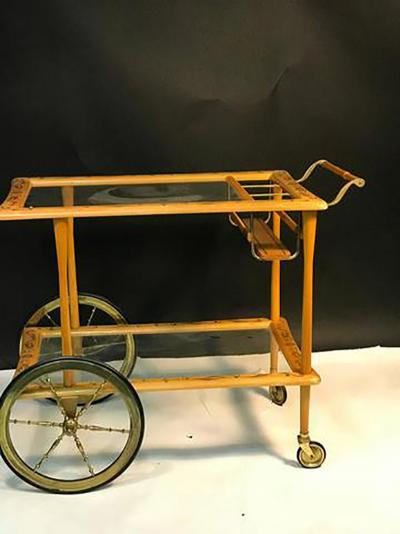 Elegant Italian Wooden Bar Cart with Beautiful Hand Painted Design