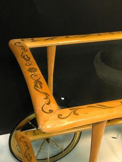 Elegant Italian Wooden Bar Cart with Beautiful Hand Painted Design
