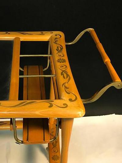 Elegant Italian Wooden Bar Cart with Beautiful Hand Painted Design