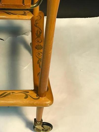 Elegant Italian Wooden Bar Cart with Beautiful Hand Painted Design