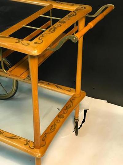 Elegant Italian Wooden Bar Cart with Beautiful Hand Painted Design
