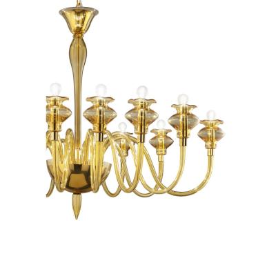 Elegant Linear Modern Amber Murano Glass Chandelier