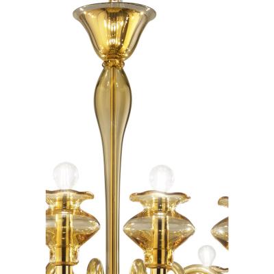 Elegant Linear Modern Amber Murano Glass Chandelier