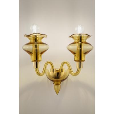 Elegant Linear Modern Amber Murano Glass Wall Sconce