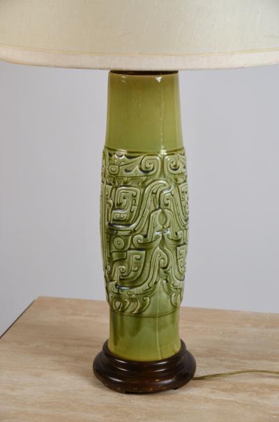 Elegant Mayan Inspired Ceramic Lamp with Original Shade