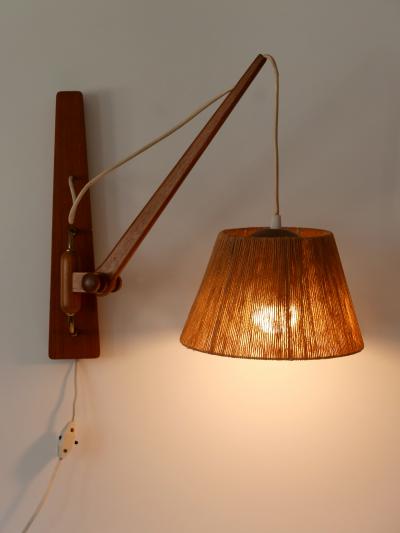 Elegant Mid Century Modern Swing Teak Sisal Wall Light Denmark 1960s