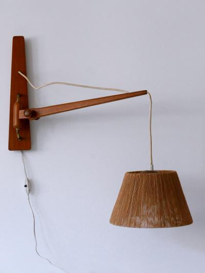 Elegant Mid Century Modern Swing Teak Sisal Wall Light Denmark 1960s
