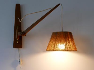 Elegant Mid Century Modern Swing Teak Sisal Wall Light Denmark 1960s
