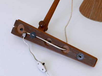 Elegant Mid Century Modern Swing Teak Sisal Wall Light Denmark 1960s