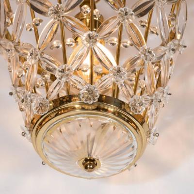 Elegant Mid Century Modernist Viennese Floral Pendant in Brass and Glass