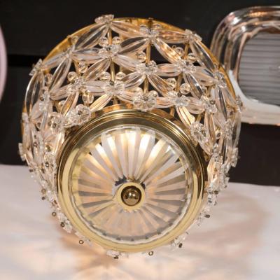 Elegant Mid Century Modernist Viennese Floral Pendant in Brass and Glass