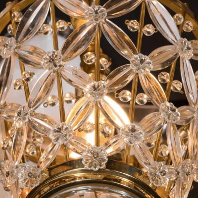 Elegant Mid Century Modernist Viennese Floral Pendant in Brass and Glass