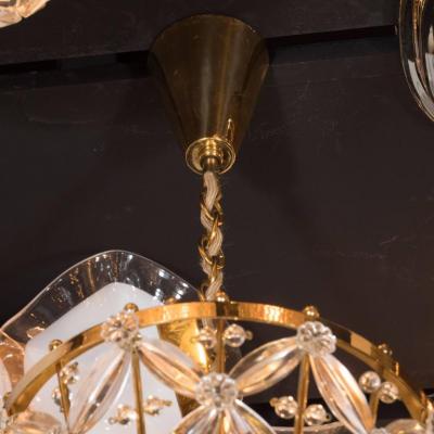 Elegant Mid Century Modernist Viennese Floral Pendant in Brass and Glass