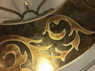 Elegant Modern Italian Etched and Enameled Glass and Brass Coffee Table