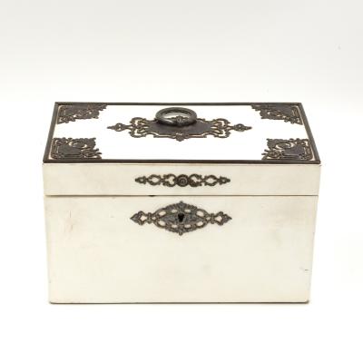 Elegant Painted English Victorian Period Tea Caddy With Elaborate Metalwork