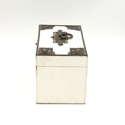 Elegant Painted English Victorian Period Tea Caddy With Elaborate Metalwork