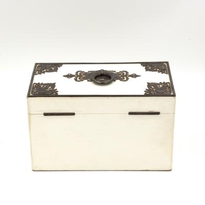 Elegant Painted English Victorian Period Tea Caddy With Elaborate Metalwork