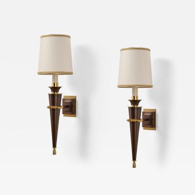 Elegant Pair of French 1950s Bronze Sconces