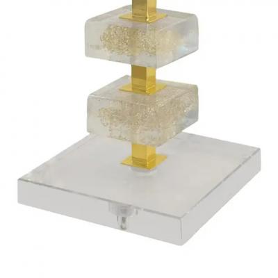 Elegant Pair of Gold Infused Murano Glass Block Table Lamps