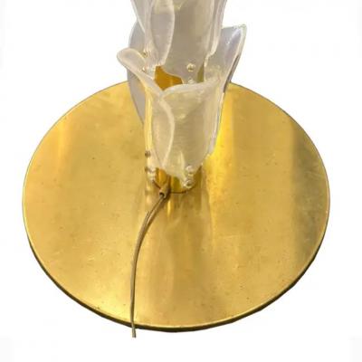 Elegant Pair of Iridescent Murano Glass Brass Palm Tree Torchieres