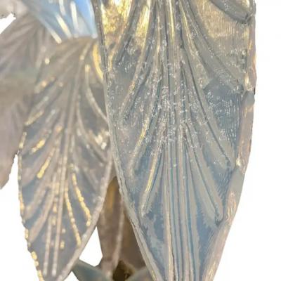 Elegant Pair of Iridescent Murano Glass Brass Palm Tree Torchieres