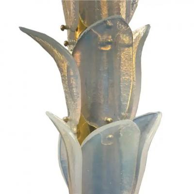 Elegant Pair of Iridescent Murano Glass Brass Palm Tree Torchieres