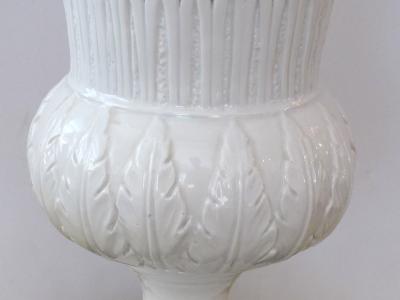 Elegant Pair of Italian White Glazed Basket Weave Urn Form Lamps