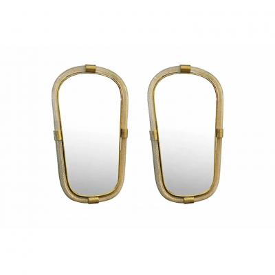 Elegant Pair of Murano Glass Mirrors in Gold Leaf Italy Torciglione Design