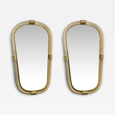 Elegant Pair of Murano Glass Mirrors in Gold Leaf Italy Torciglione Design