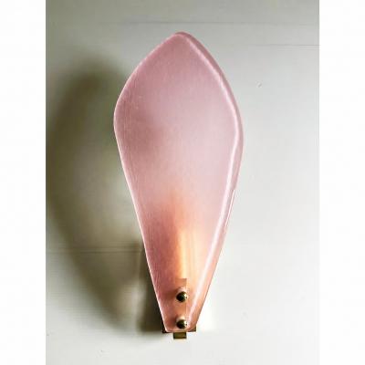 Elegant Pink Sanded Leaf Murano Glass Wall Sconces Set of 4