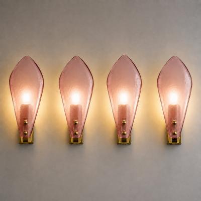 Elegant Pink Sanded Leaf Murano Glass Wall Sconces Set of 4