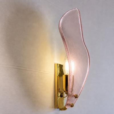 Elegant Pink Sanded Leaf Murano Glass Wall Sconces Set of 4