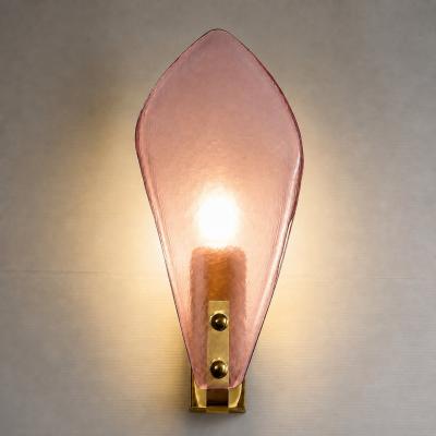 Elegant Pink Sanded Leaf Murano Glass Wall Sconces Set of 4